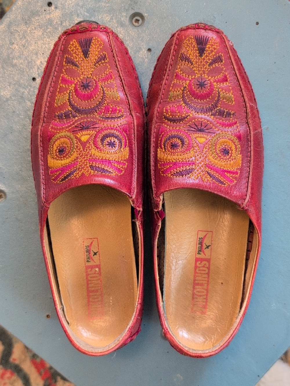 Pikolinos Leather Loafers Moccasin Driving Shoe Women Sz 37 (US 6.5) Red Slip On